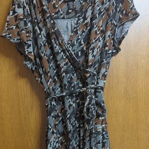 Lane Bryant Abstract Print Dress in Black, Brown, and Gray